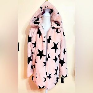 D⭐️ Rare Signature Studio Teddy Bear Faux Eco Fur S Women Coat Jacket Deep Hood